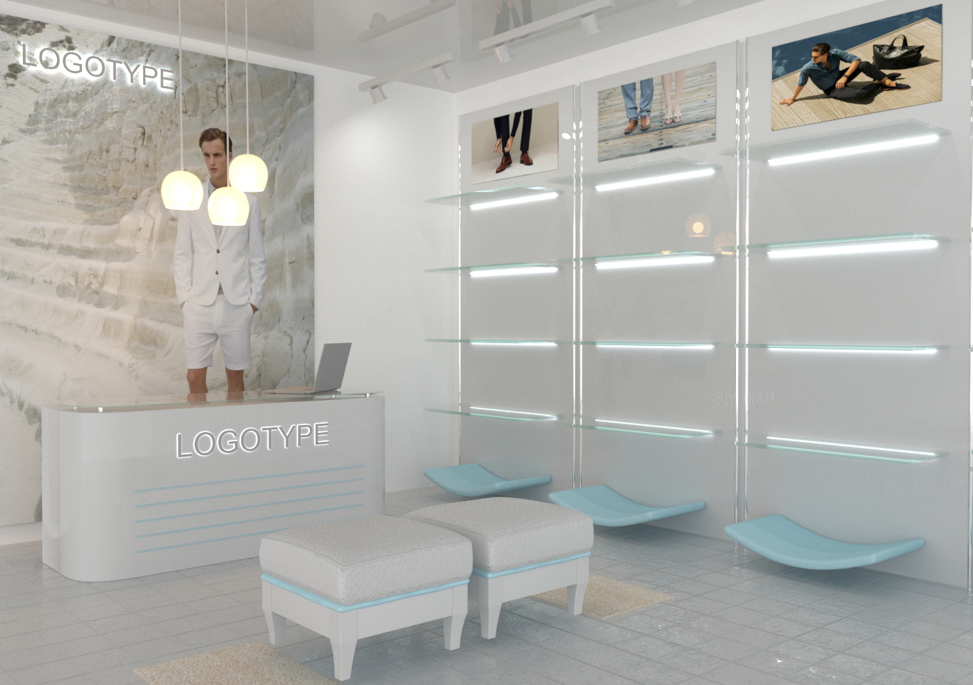3D дизайн интерьер для салона обуви